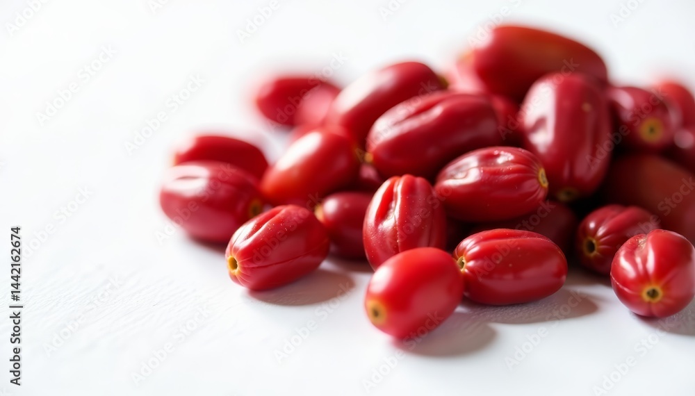 Pile of dried red dates scattered on white surface, autumn, ingredient, harvest Pile of dried red dates scattered on white surface, autumn, ingredient, harvest