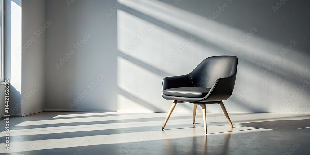Modern Black Chair, Minimalist Interior, Sunlight Photography