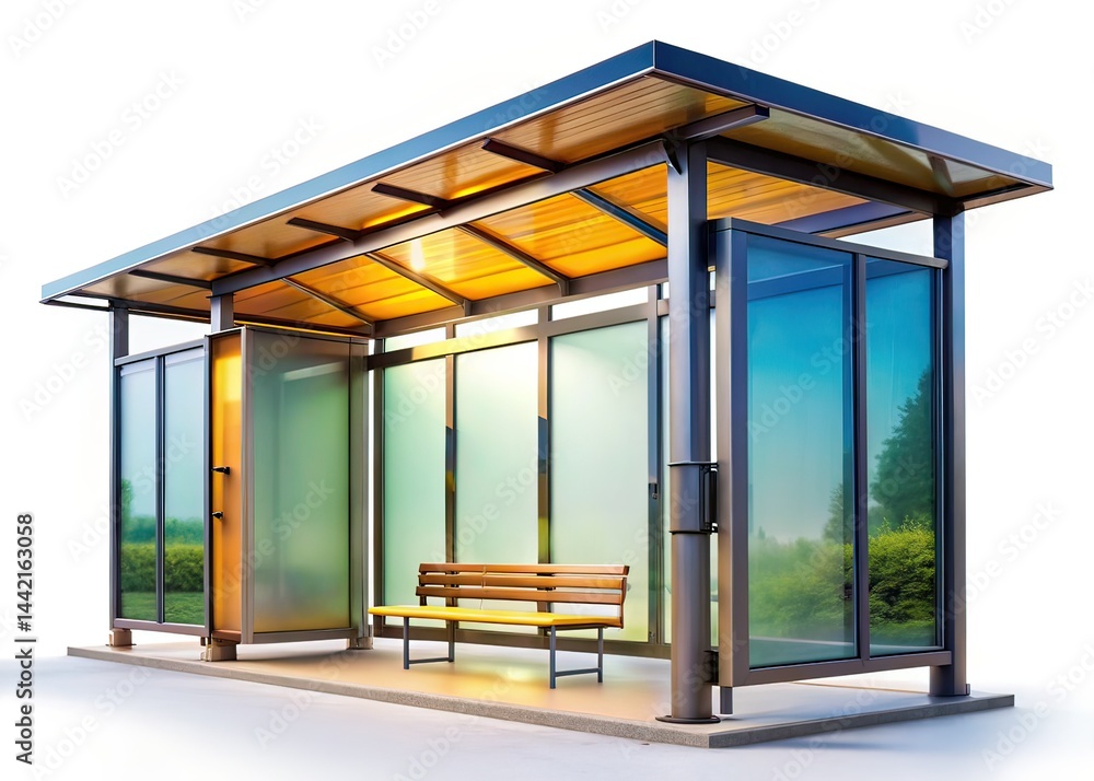 Modern Bus Shelter Ad Space Aerial View, Glass Panels, Advertising