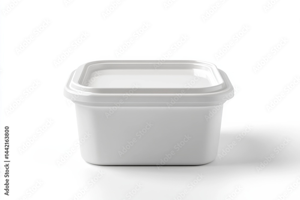 Clean white square food container with lid perfect for packaging studio shot bright background Clean white square food container with lid perfect for packaging studio shot bright background