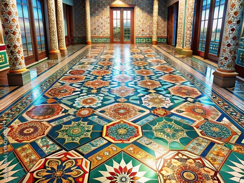 Modern Geometric Tiles Floor, Abstract Architecture,  3D Render