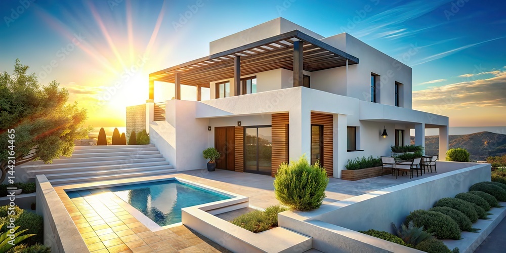 Modern Greek House Exterior, Architectural Photography, Aegean Style