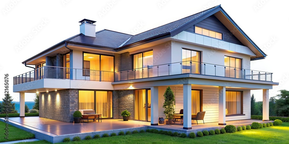 Modern House Rear View on White Architecture Wallpaper