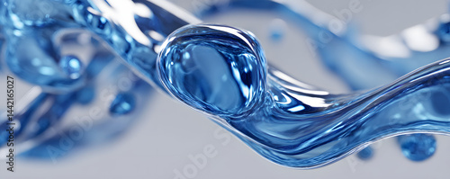 Beautiful and tech-filled liquids, water droplets, blue, abstract, biological, medical, scientific, technological, business, advertising, wallpaper, background, base map, molecules, microscopic, space