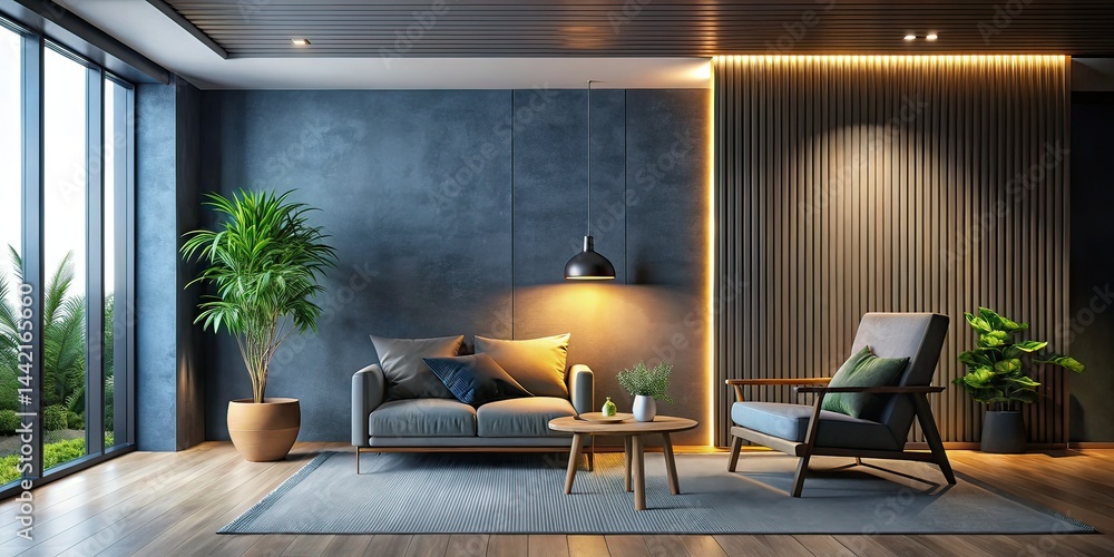 Modern Japandi Living Room Mockup with Grey Wall & Accent Chair