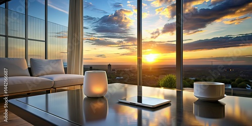 Obraz na płótnie Modern Minimalist Smart Device - Sunset Living Room w salonie