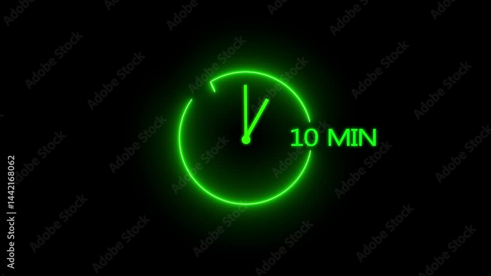 Abstract glowing neon 10 minute clock icon. Time Icon Neon Style, Modern design animation 4k video. Abstract glowing neon 10 minute clock icon. Time Icon Neon Style, Modern design animation 4k video.