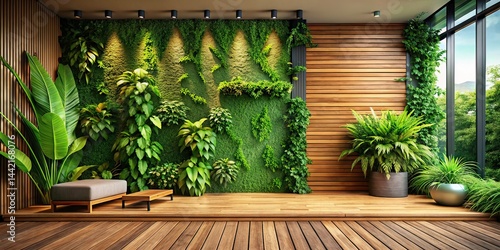 Obraz na płótnie Modern Wooden Deck with Vertical Garden - Outdoor Decor Inspiration w salonie