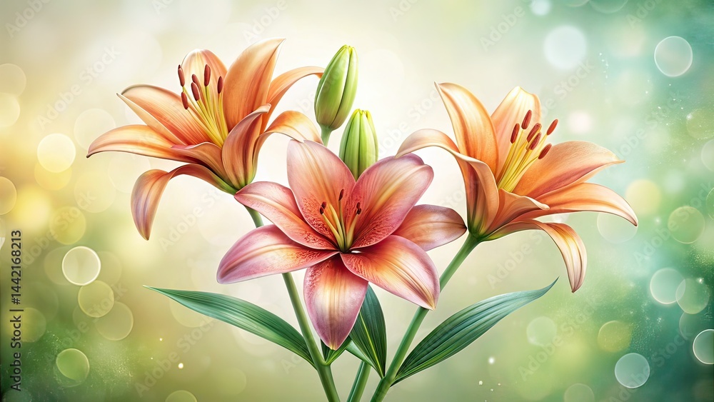 Monochrome Lily Sketch, Horizontal Arrangement, Copy Space