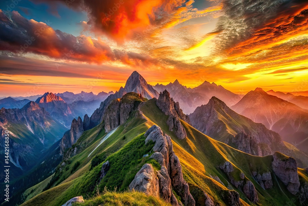 Mountain Sunset Ridge Landscape Photography AI Art
