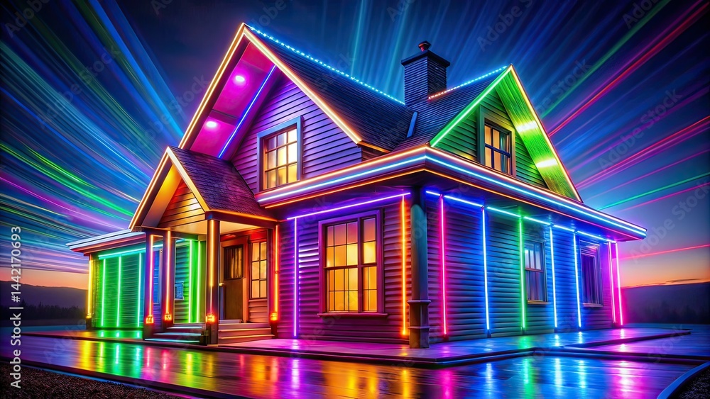 Neon House 4K Animation Background - Vibrant Colors Long Exposure