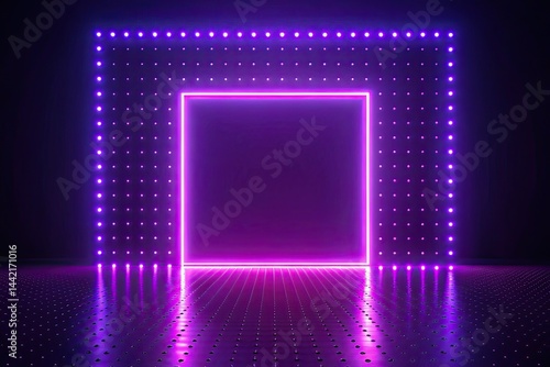 Obraz na płótnie Neon Purple Square Frame 3D Rendering Minimalist Photography w salonie