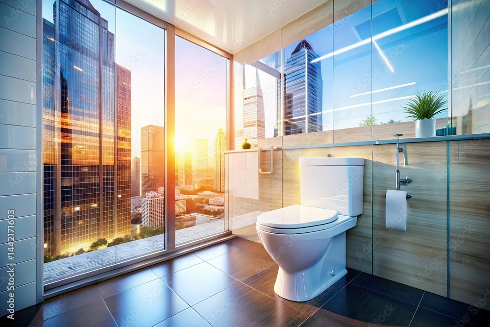New Apartment Toilet Double Exposure, Modern Bathroom, Interior Design
