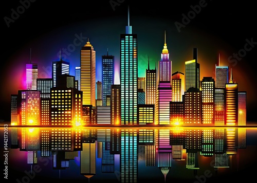 Obraz na płótnie Night City Skyline Silhouette, Urban Landscape, AI Art w salonie