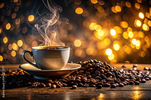 Obraz na płótnie Night Coffee Cup, Artistic Photography, Dark Coffee, Atmospheric, Still Life, Coffee Art w salonie