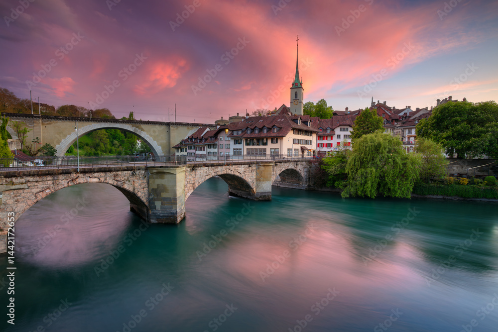 Bern, Switzerland. Cityscape image of the capital city of Switzerland, Bern at beautiful spring sunset.