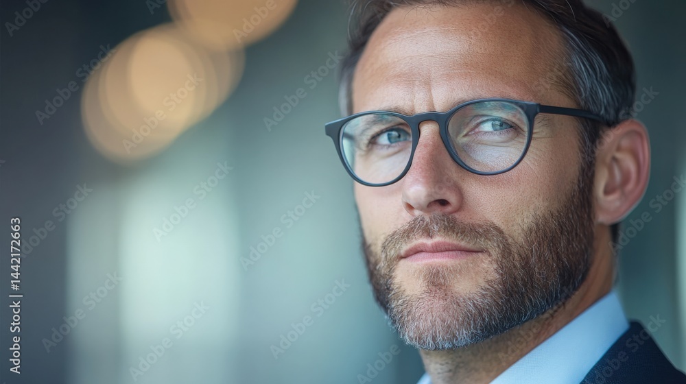Man looks over his glasses Man looks over his glasses