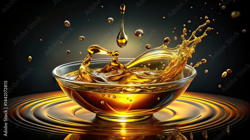 Night Photography: Oil Dispenser, Bowl, Pouring, Drops, Splashes