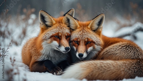 Wallpaper Mural Cuddling red foxes amidst the snow Torontodigital.ca