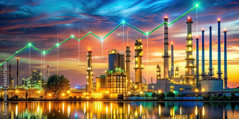 Oil Refinery Financial Graph Landscape, Business Growth, Stock Market