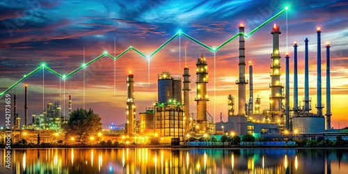 Oil Refinery Financial Graph Landscape, Business Growth, Stock Market