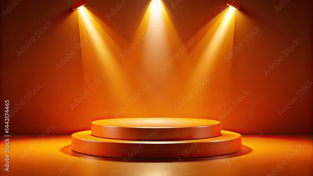 Orange Studio Backdrop, Podium, Spotlight, Night Photography, Product Display
