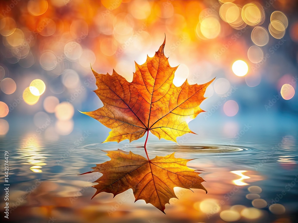 Orange Leaf on Shimmering Water, Double Exposure