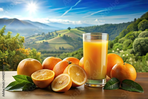 Obraz na płótnie Orange Juice & Slices - Landscape Photography w salonie