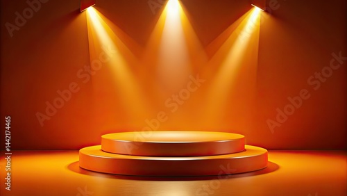 Orange Studio Backdrop, Podium, Spotlight, Night Photography, Product Display