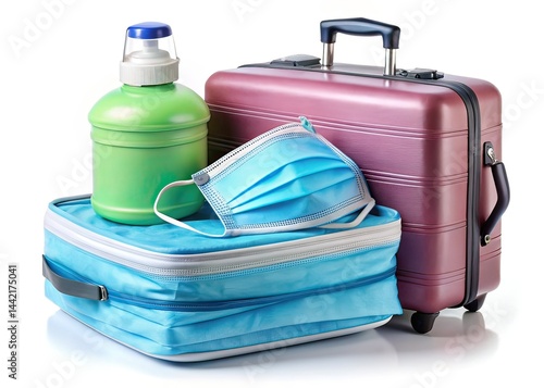 Obraz na płótnie Pandemic Honeymoon Travel: Face Masks on Suitcase w salonie