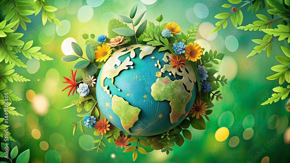 Papercut Earth Globe & Flowers - Vibrant AI Art