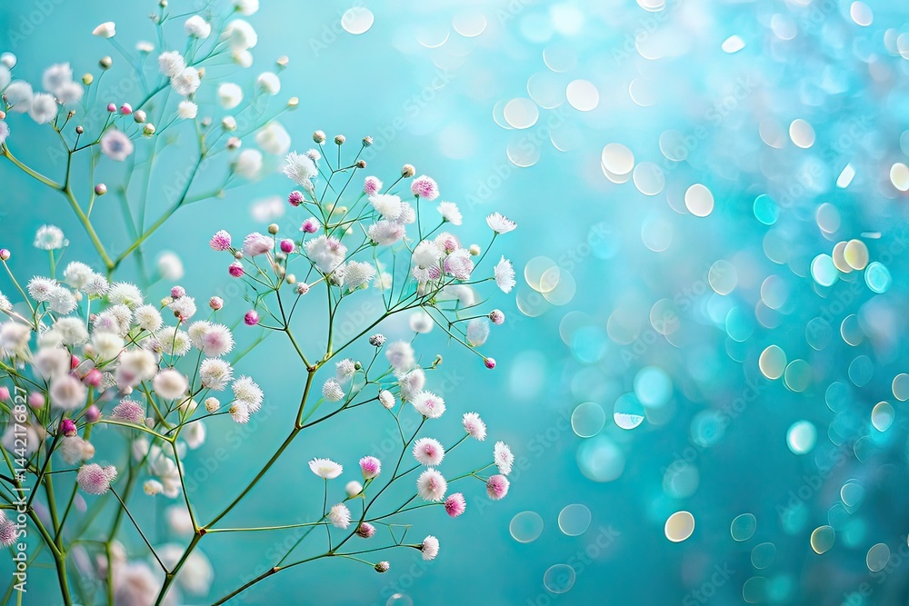 Pastel Blue Gypsophila Banner Background, Bokeh Effect, Elegant Design