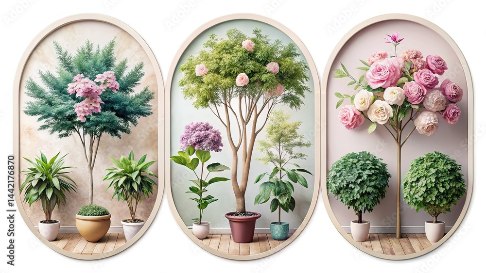 Pastel Botanical Art Prints - Oval Frames