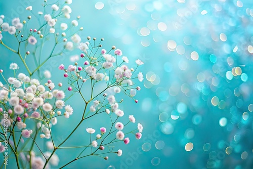 Obraz na płótnie Pastel Blue Gypsophila Banner Background, Bokeh Effect, Elegant Design w salonie