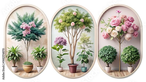 Obraz na płótnie Pastel Botanical Art Prints - Oval Frames w salonie