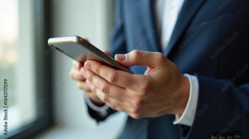 スマホを操作する手元とポートレート(サラリーマン) スマホを操作する手元とポートレート(サラリーマン)