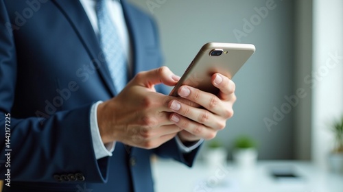 スマホを操作する手元とポートレート（サラリーマン）