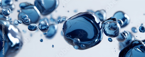 Beautiful and tech-filled liquids, water droplets, blue, abstract, biological, medical, scientific, technological, business, advertising, wallpaper, background, base map, molecules, microscopic, space