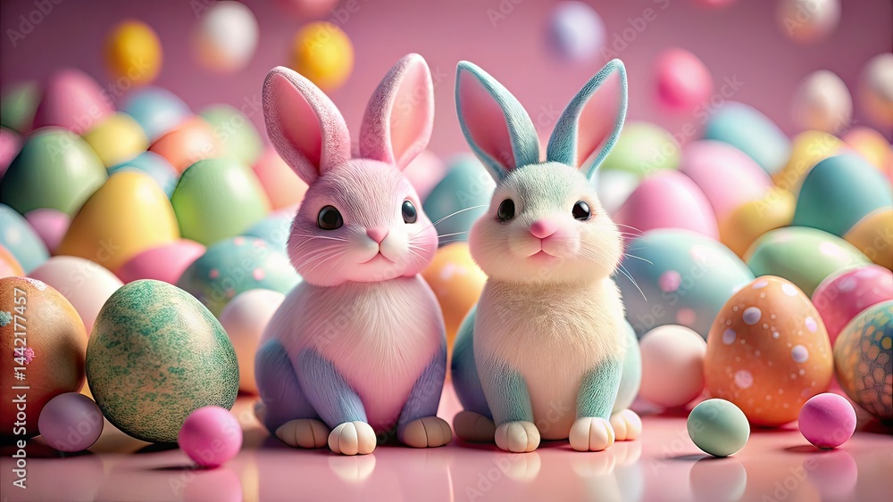 Pastel Easter Bunnies and Eggs Tilt-Shift Photography