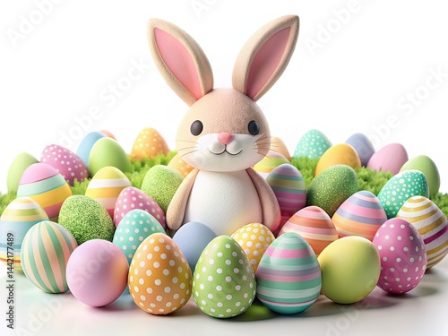 Obraz na płótnie Pastel Easter Bunny 3D Paper Art Panoramic w salonie