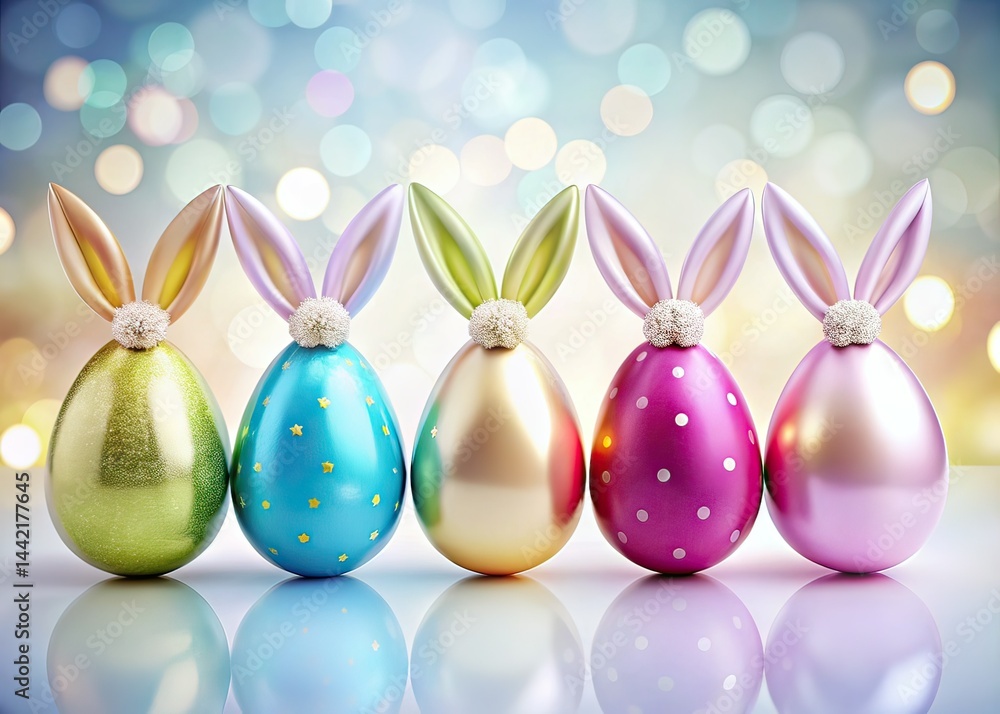 Pastel Easter Eggs with Bunny Ears - Decorative Photography