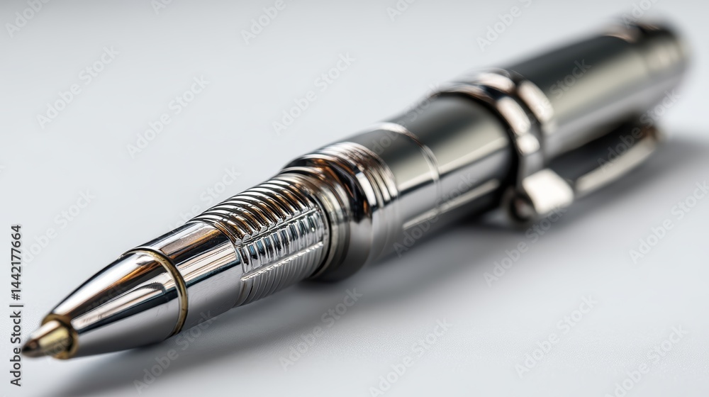 a metal pen on a white isolated background, sleek and professional lighting a metal pen on a white isolated background, sleek and professional lighting