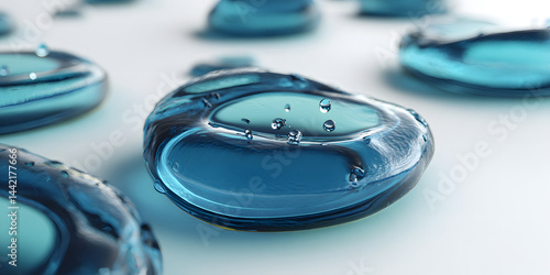 Beautiful and tech-filled liquids, water droplets, blue, abstract, biological, medical, scientific, technological, business, advertising, wallpaper, background, base map, molecules, microscopic, space