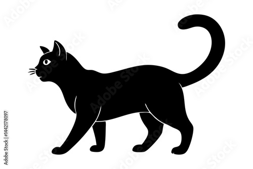 Elegant black cat silhouette vector design on transparent background, black, cat, silhouette, feline, pet, animal, vector, graphic, design, illustration, domestic, mammal, cut out, transparent