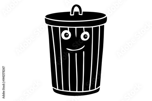 Playful trash can silhouette with an anthropomorphic twist on white, trash, can, garbage, anthropomorphic, bin, vector, silhouette, design, waste, disposal, recycle, illustration, graphic, container