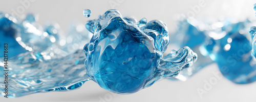 Beautiful and tech-filled liquids, water droplets, blue, abstract, biological, medical, scientific, technological, business, advertising, wallpaper, background, base map, molecules, microscopic, space
