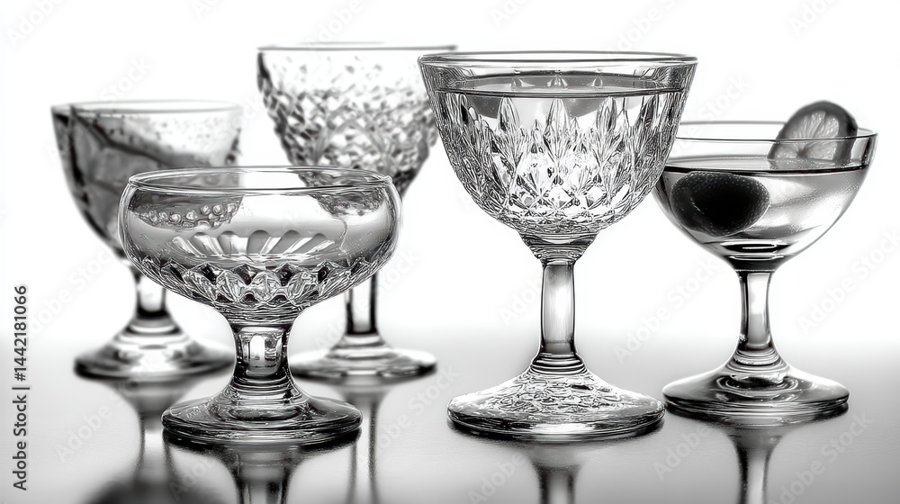 Obraz premium a set of cocktail glasses on a white isolated background, elegant and detailed lighting