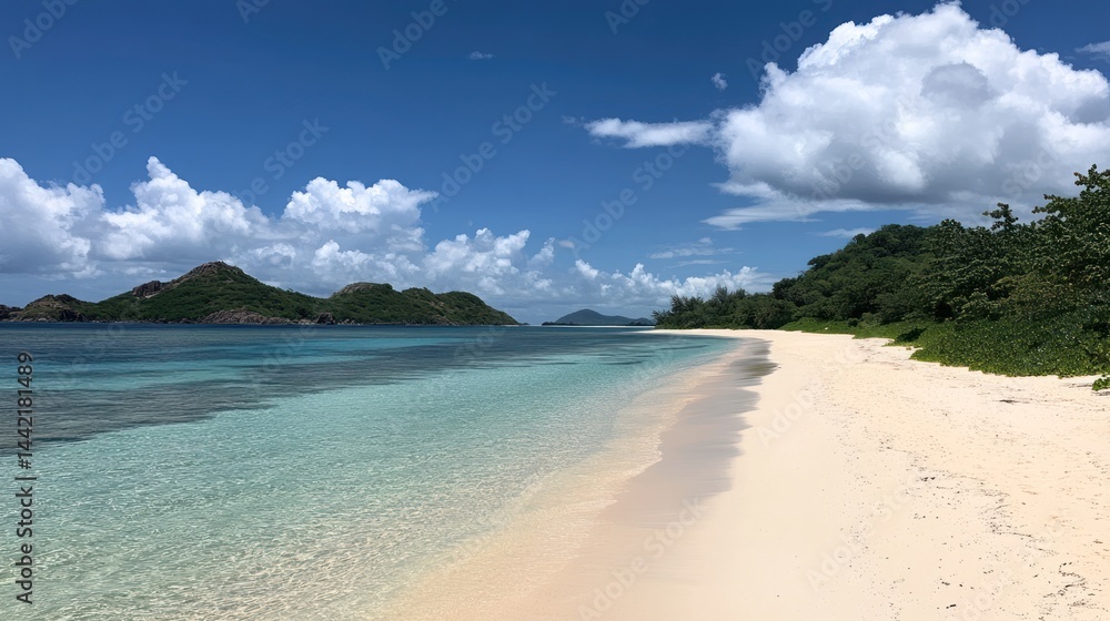 Tropical beach, island paradise, clear water, clouds Tropical beach, island paradise, clear water, clouds