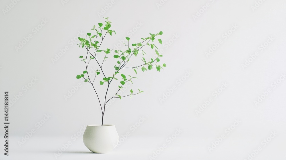 Fototapeta premium A small green plant in a white vase.