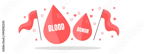 red blood drops with text promoting blood donor awareness on a bright background